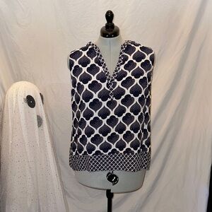 Boden Navy and White Patterned Blouse